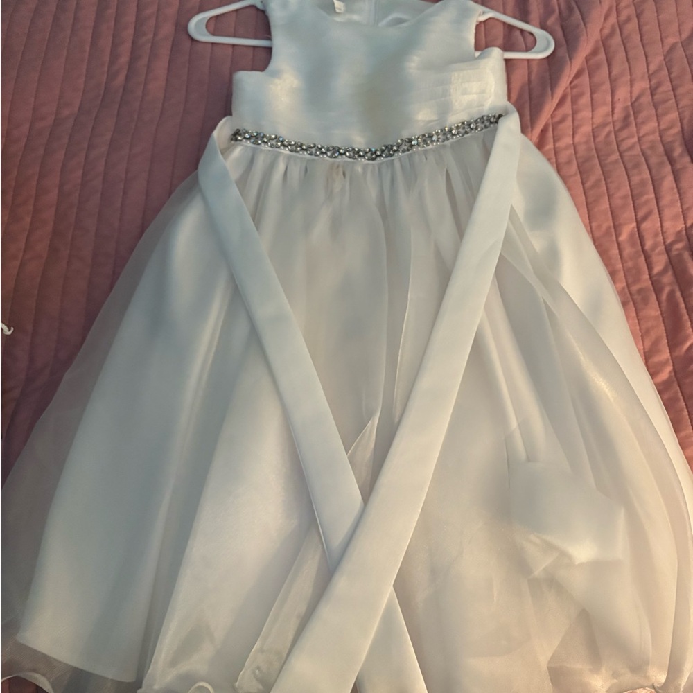 Elegant White Dress with Rhinestone Belt